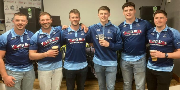 Otter try scorers, including outstanding club servant Ianto Griffiths (third left)